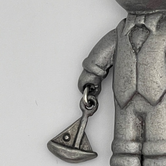 Vintage L. Razza Silver-tone Pewter Small Boy With Toy Boat Charm Pin Brooch - Picture 3 of 8